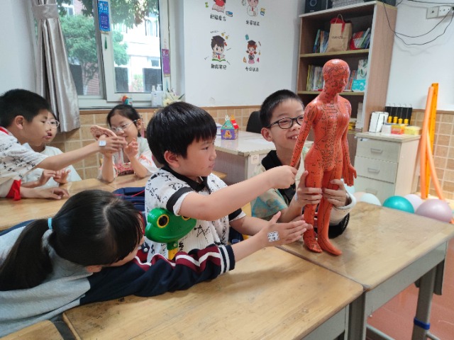 寧波市鎮(zhèn)安小學(xué)學(xué)生體驗“尋穴位” 學(xué)校供圖.jpg